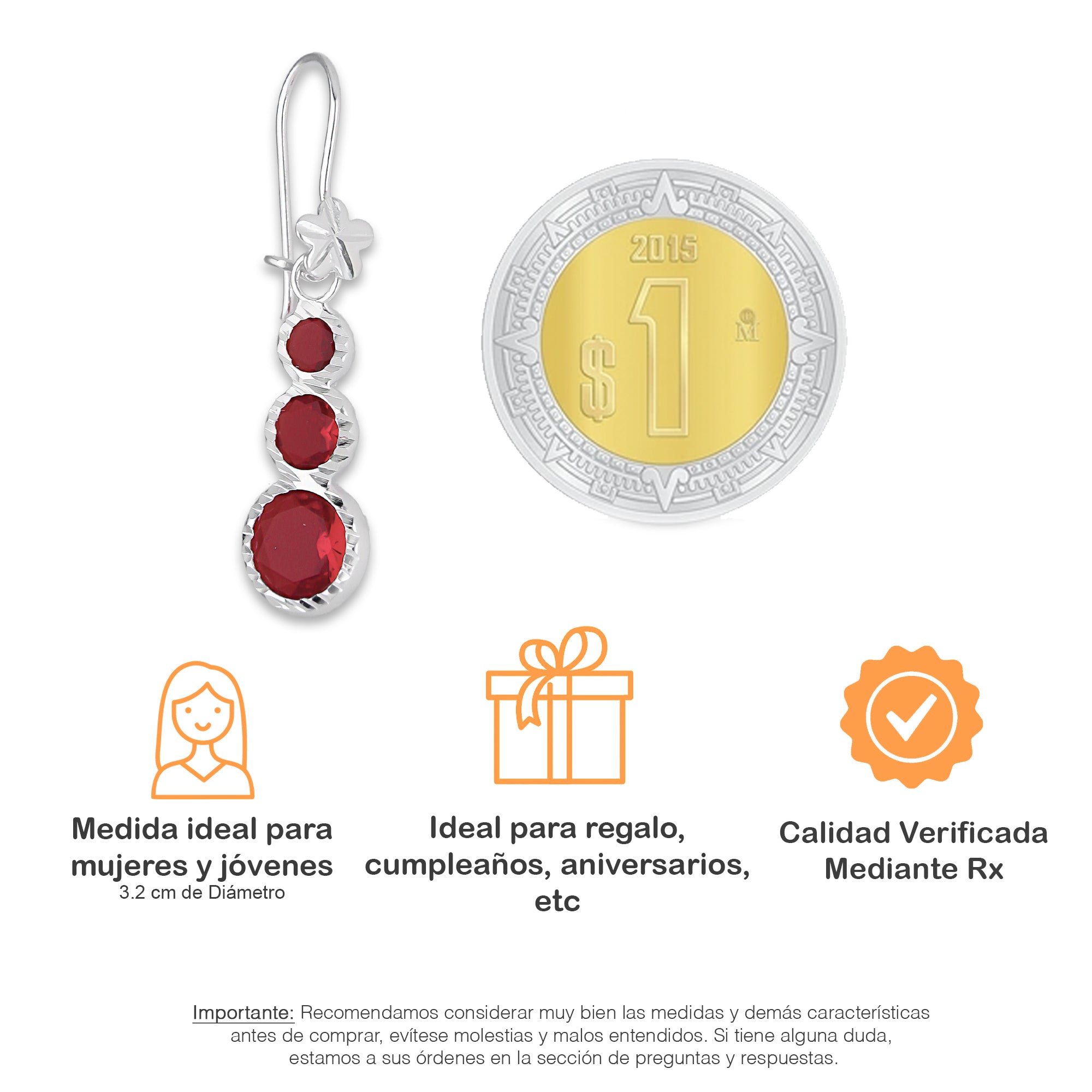 LPAA014 Aretes De Arillo Dama Eslabones Circular Ascendente Rojo en Plata .925 MLM5165649970