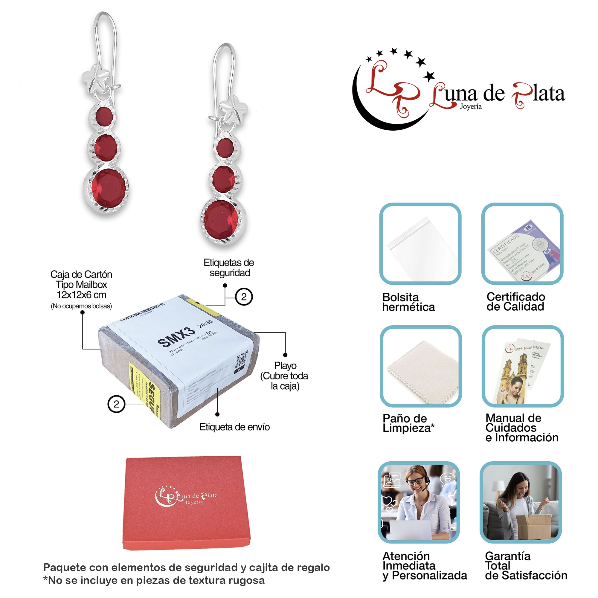 LPAA014 Aretes De Arillo Dama Eslabones Circular Ascendente Rojo en Plata .925 MLM5165649970