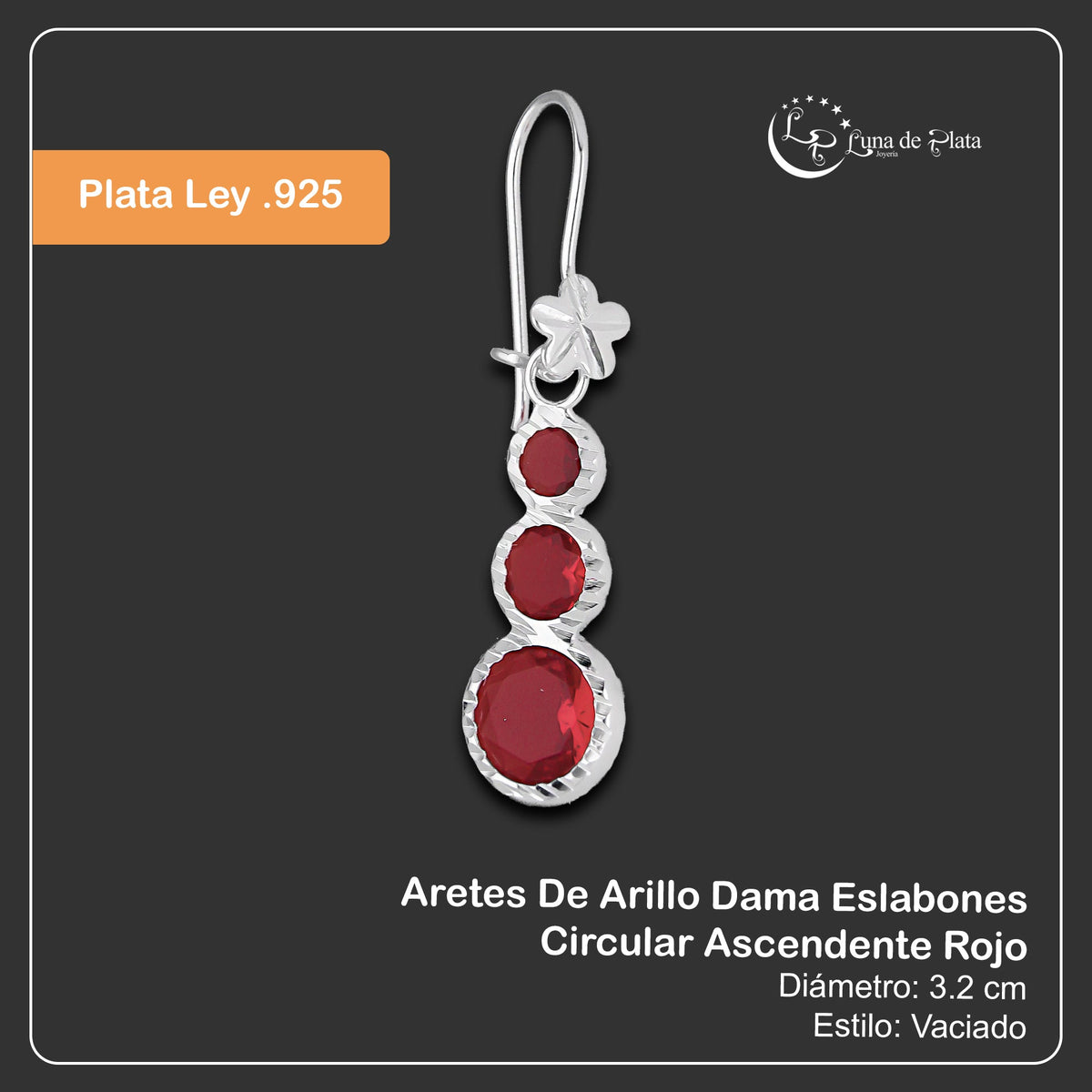 LPAA014 Aretes De Arillo Dama Eslabones Circular Ascendente Rojo en Plata .925 MLM5165649970