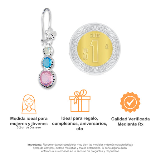 LPAA015 Aretes De Arillo Dama Eslabones Circular Ascendente Multicolor en Plata .925 MLM5165619080