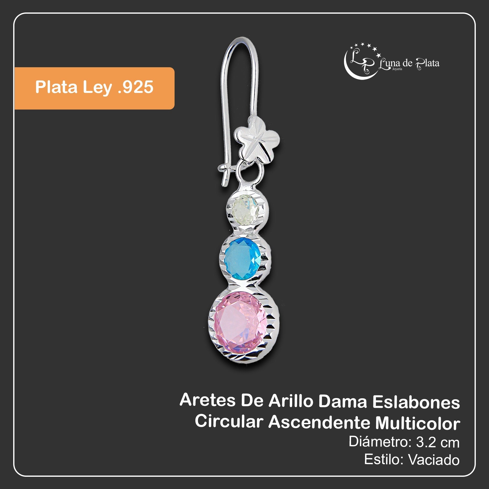 LPAA015 Aretes De Arillo Dama Eslabones Circular Ascendente Multicolor en Plata .925 MLM5165619080