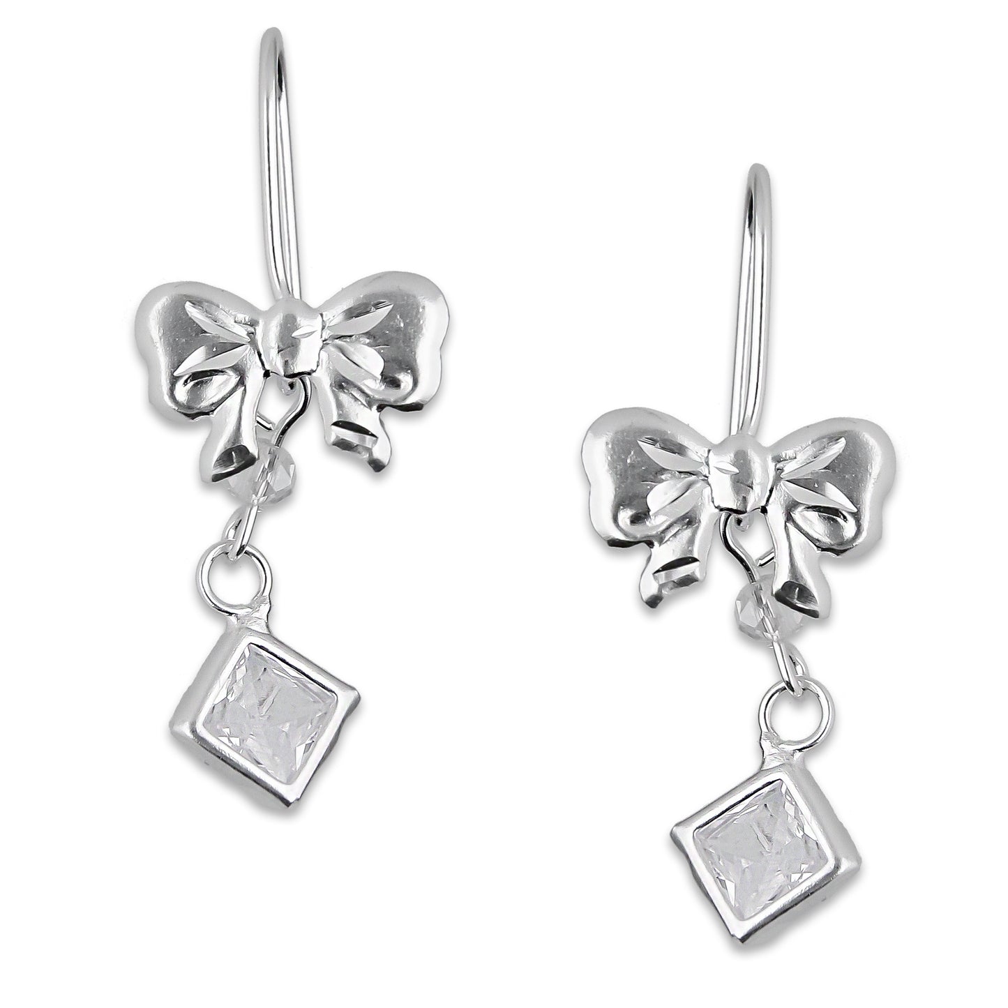 LPAA016 Aretes De Arillo Dama Moño con Rombo Zirconia Blanca en Plata .925 MLM5165619100
