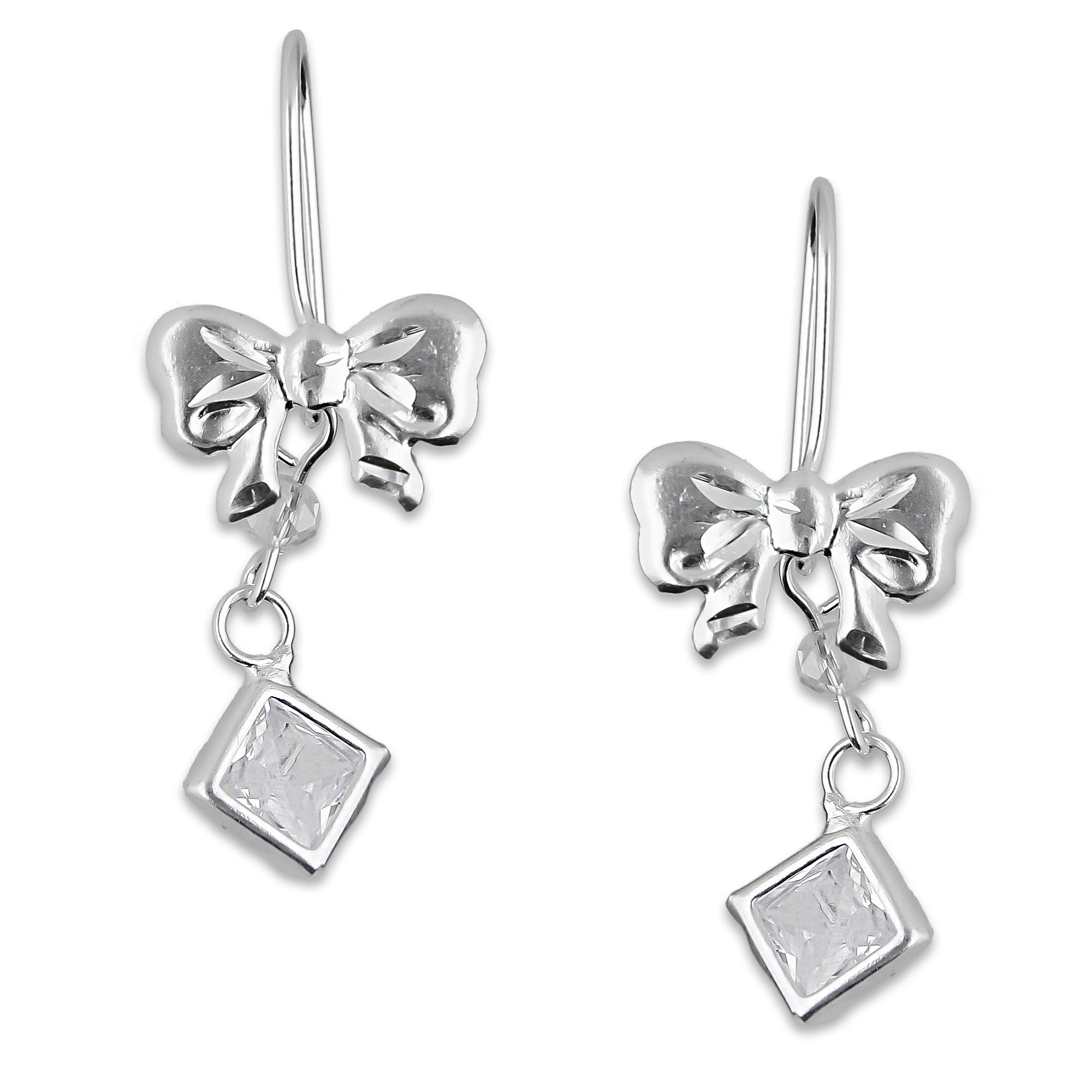 LPAA016 Aretes De Arillo Dama Moño con Rombo Zirconia Blanca en Plata .925 MLM5165619100
