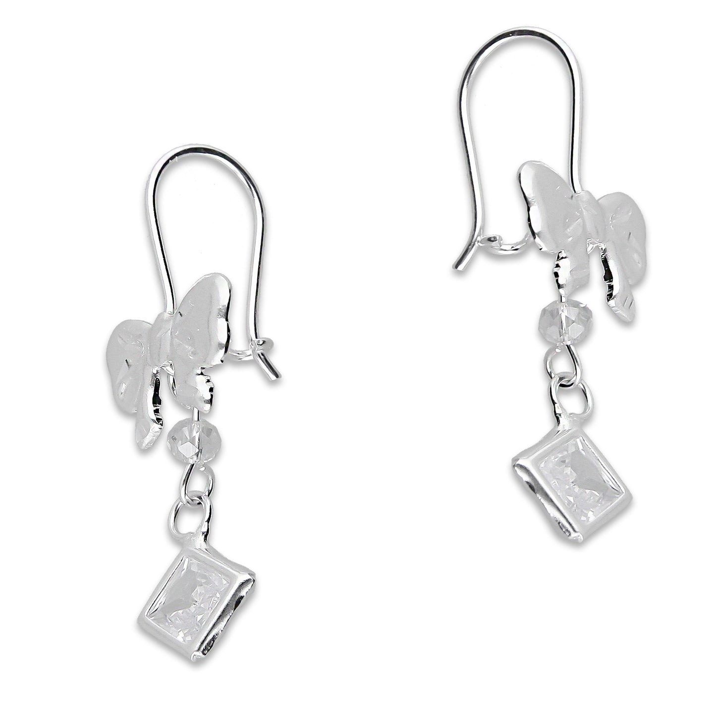 LPAA016 Aretes De Arillo Dama Moño con Rombo Zirconia Blanca en Plata .925 MLM5165619100