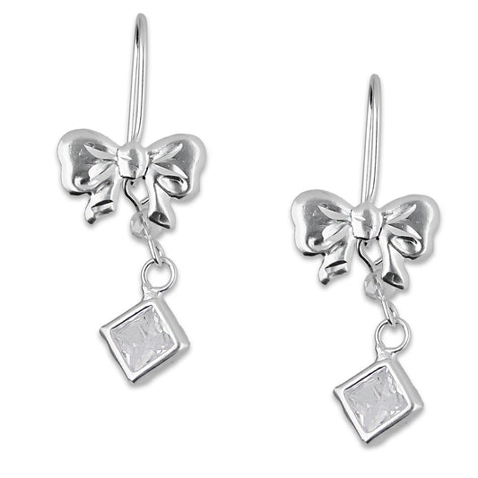 LPAA016 Aretes De Arillo Dama Moño con Rombo Zirconia Blanca en Plata .925 MLM5165619100