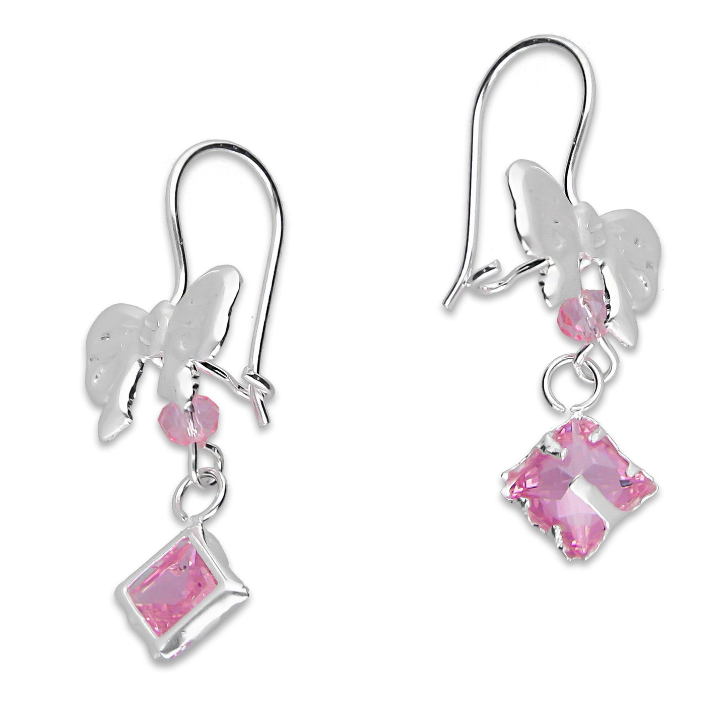 LPAA017 Aretes De Arillo Dama Moño con Rombo Zirconia Rosa en Plata .925 MLM5165630132