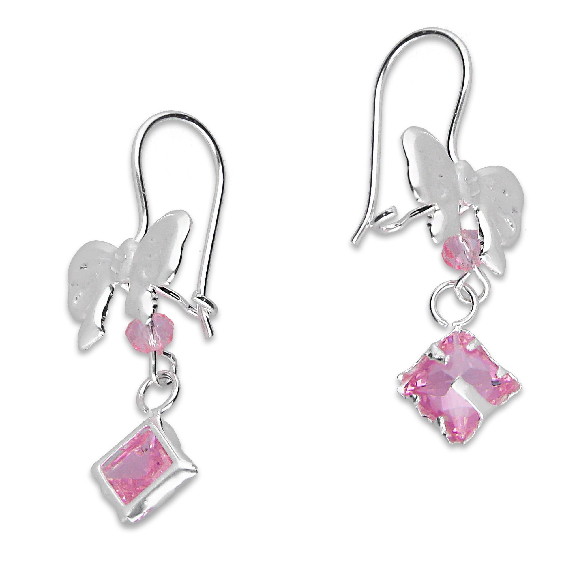LPAA017 Aretes De Arillo Dama Moño con Rombo Zirconia Rosa en Plata .925 MLM5165630132