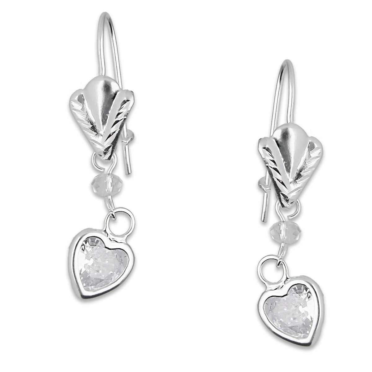 LPAA018 Aretes De Arillo Dama Hojita con Corazón Zirconia Blanca en Plata .925 MLM5165619194
