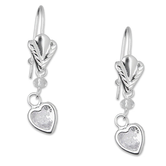 LPAA018 Aretes De Arillo Dama Hojita con Corazón Zirconia Blanca en Plata .925 MLM5165619194