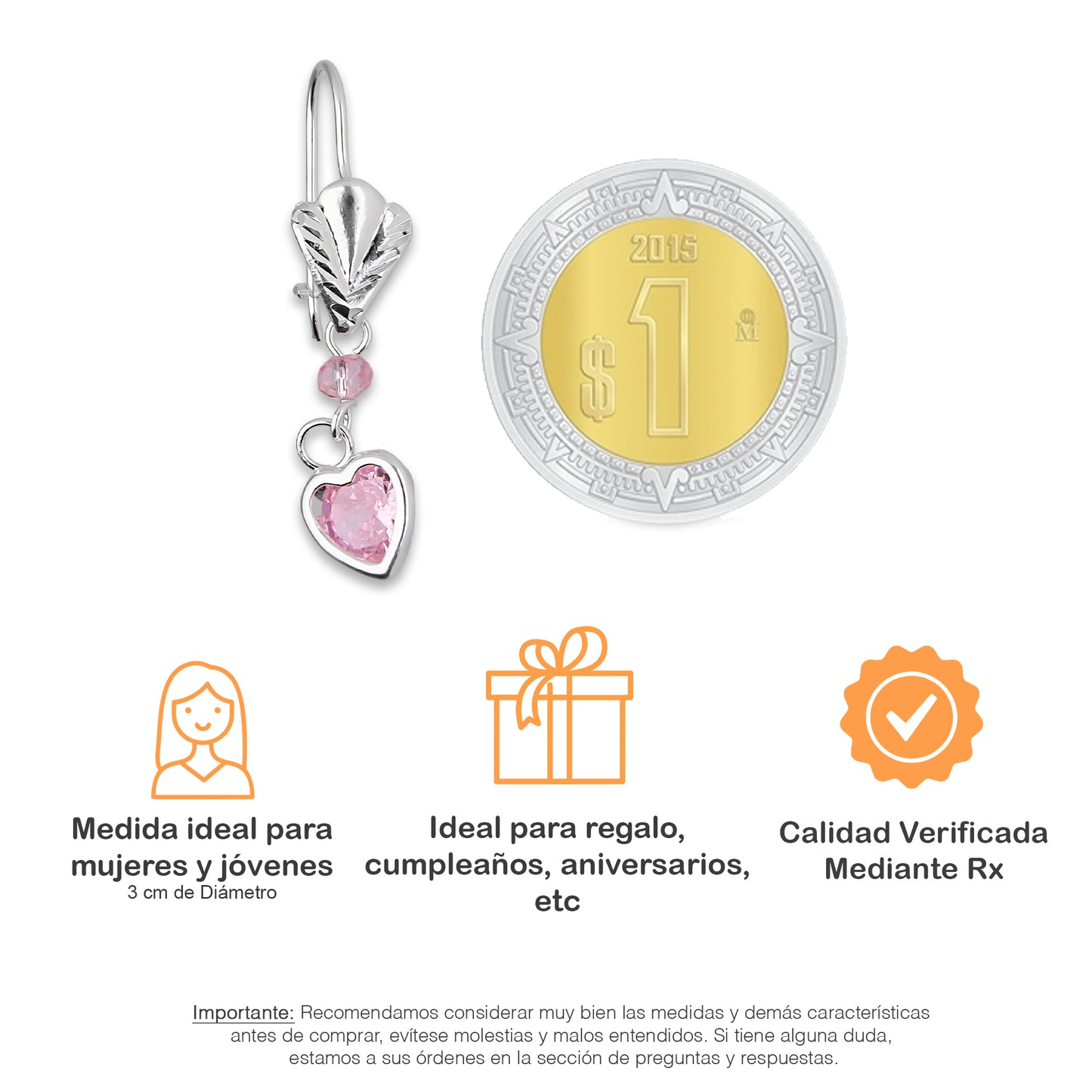 LPAA019 Aretes De Arillo Dama Hojita con Corazón Zirconia Rosa en Plata .925 MLM5165649908