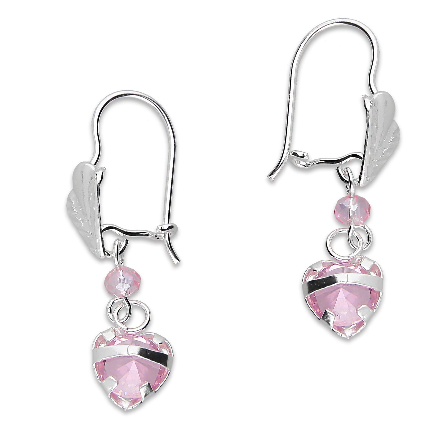LPAA019 Aretes De Arillo Dama Hojita con Corazón Zirconia Rosa en Plata .925 MLM5165649908