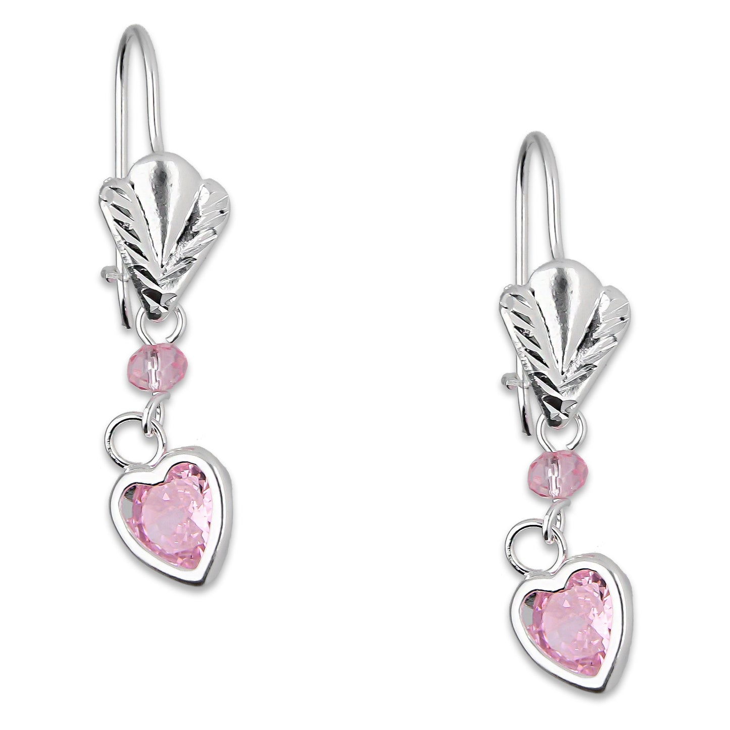 LPAA019 Aretes De Arillo Dama Hojita con Corazón Zirconia Rosa en Plata .925 MLM5165649908