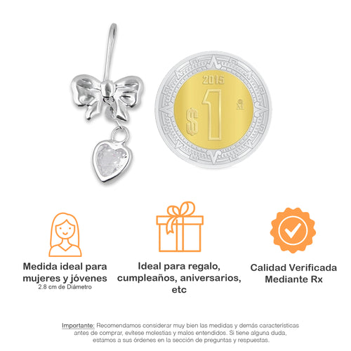 LPAA020 Aretes De Arillo Dama Moño Corazón con Zirconia Blanca en Plata .925 MLM5165619038
