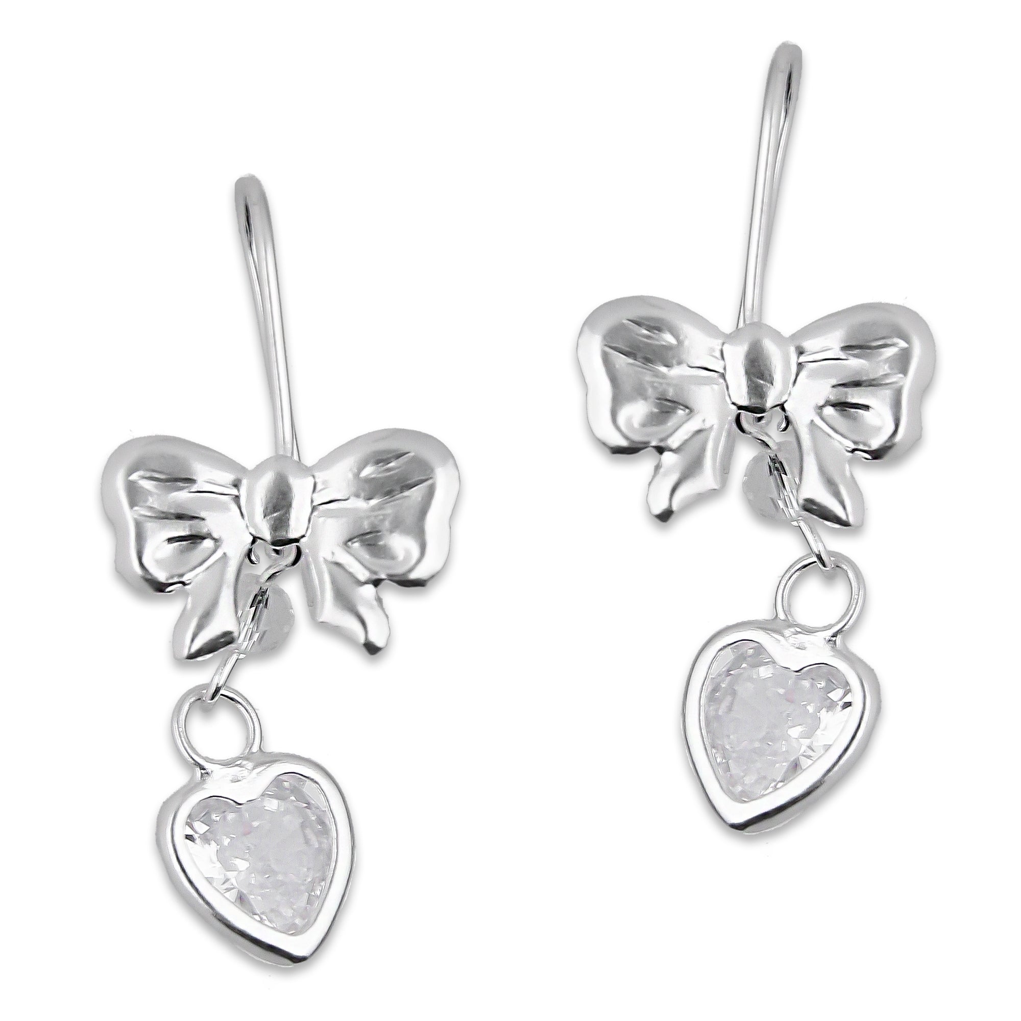 LPAA020 Aretes De Arillo Dama Moño Corazón con Zirconia Blanca en Plata .925 MLM5165619038