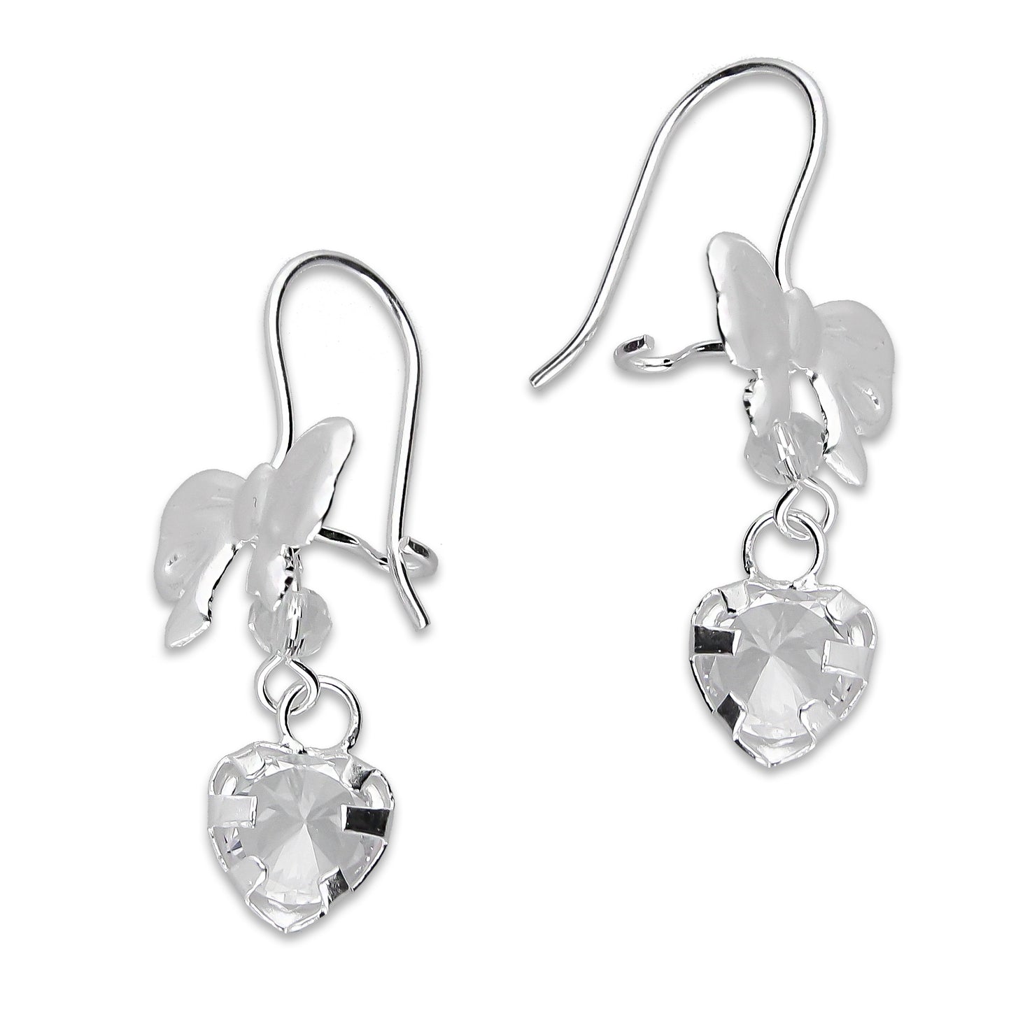 LPAA020 Aretes De Arillo Dama Moño Corazón con Zirconia Blanca en Plata .925 MLM5165619038
