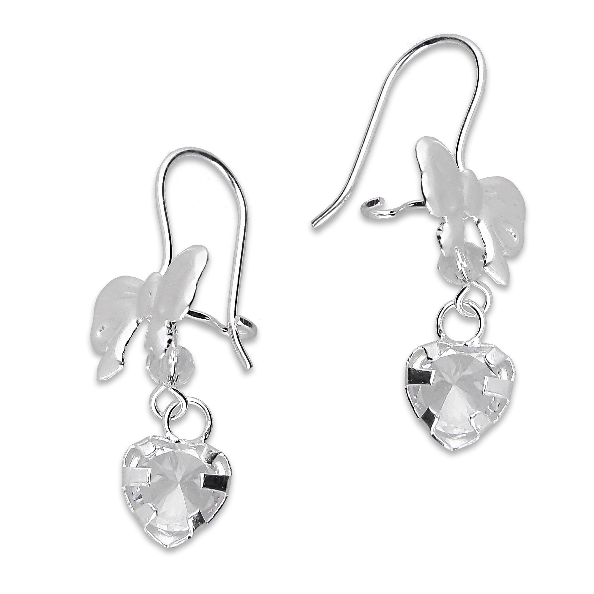LPAA020 Aretes De Arillo Dama Moño Corazón con Zirconia Blanca en Plata .925 MLM5165619038