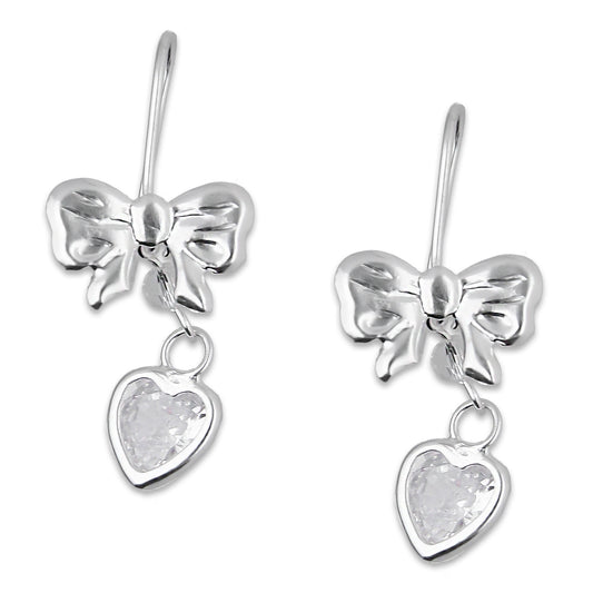 LPAA020 Aretes De Arillo Dama Moño Corazón con Zirconia Blanca en Plata .925 MLM5165619038