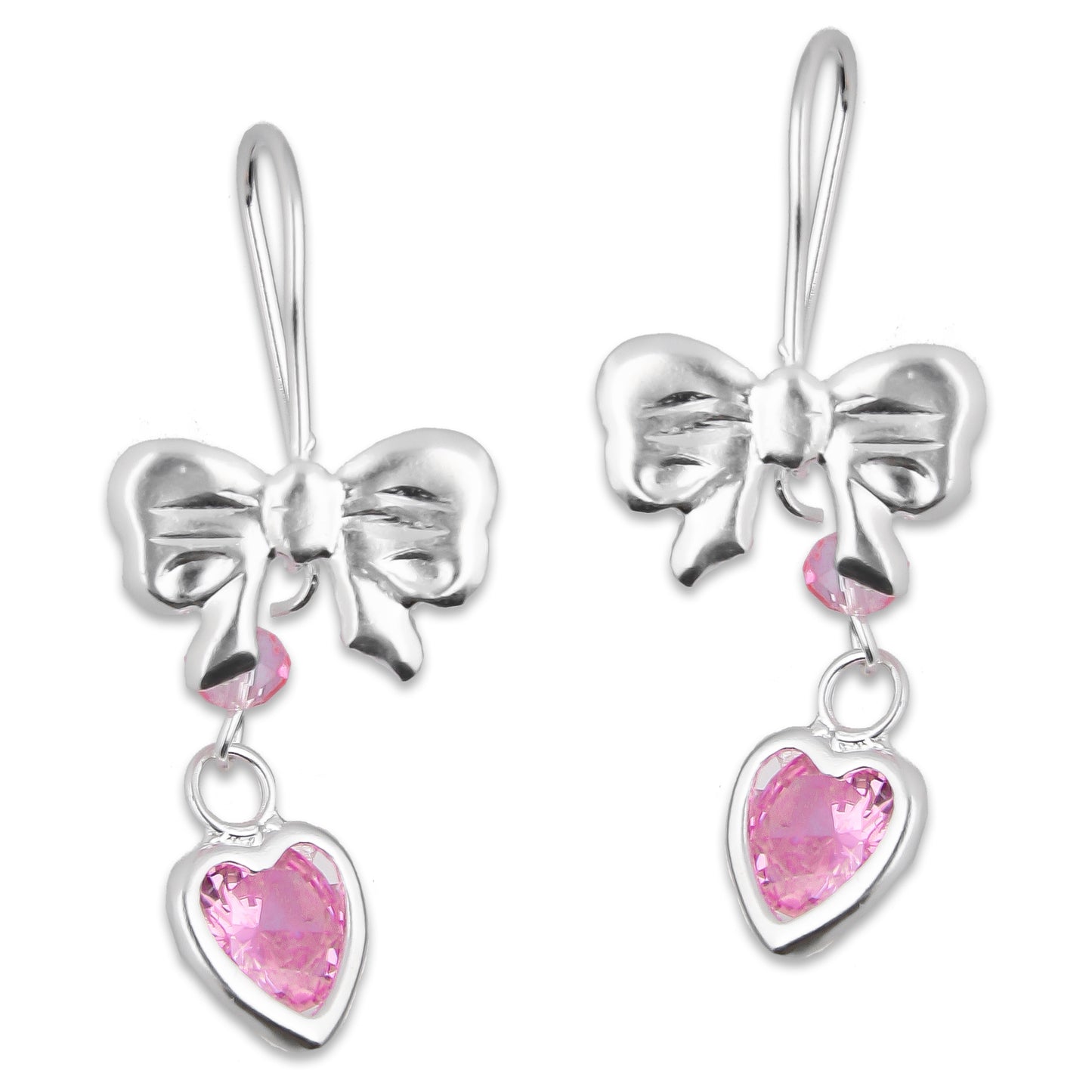LPAA021 Aretes De Arillo Dama Moño Corazón con Zirconia Rosa en Plata .925 MLM2855914657