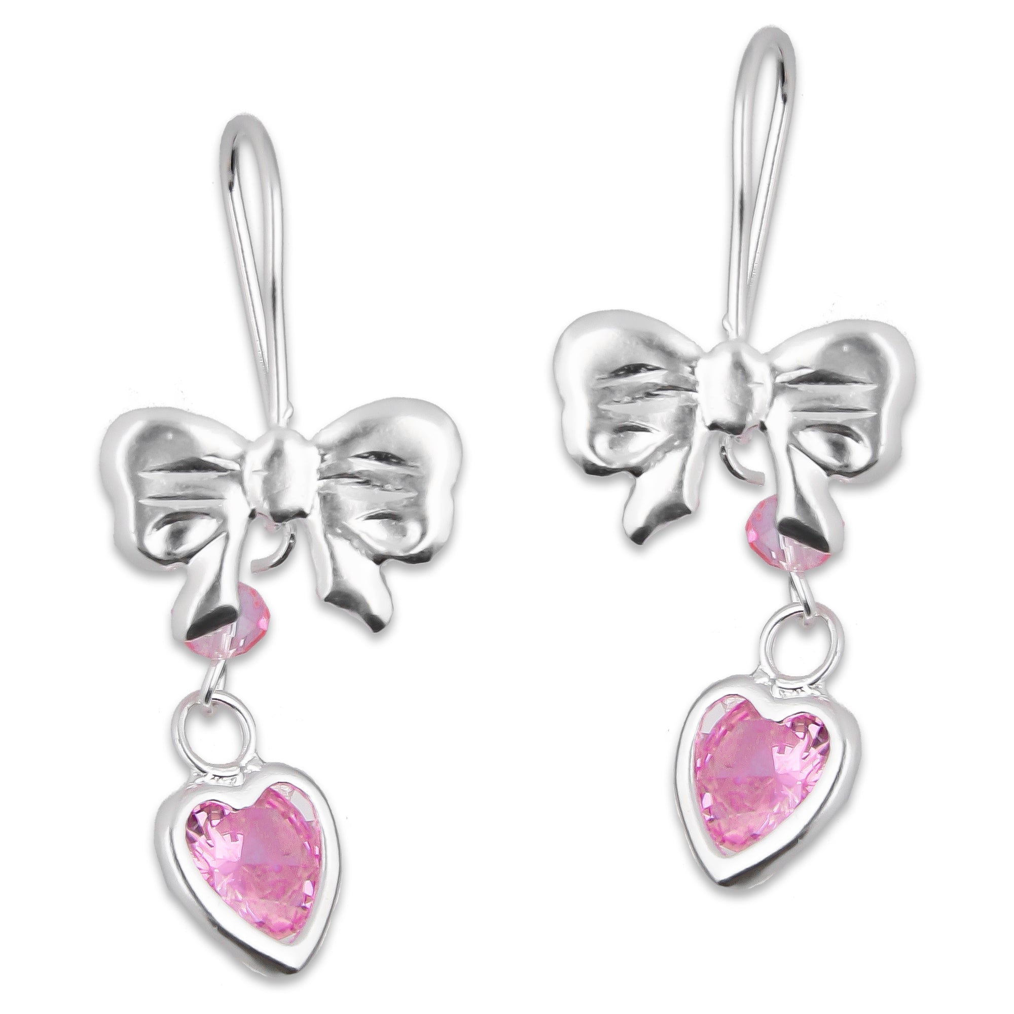 LPAA021 Aretes De Arillo Dama Moño Corazón con Zirconia Rosa en Plata .925 MLM2855914657