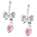 LPAA021 Aretes De Arillo Dama Moño Corazón con Zirconia Rosa en Plata .925 MLM2855914657