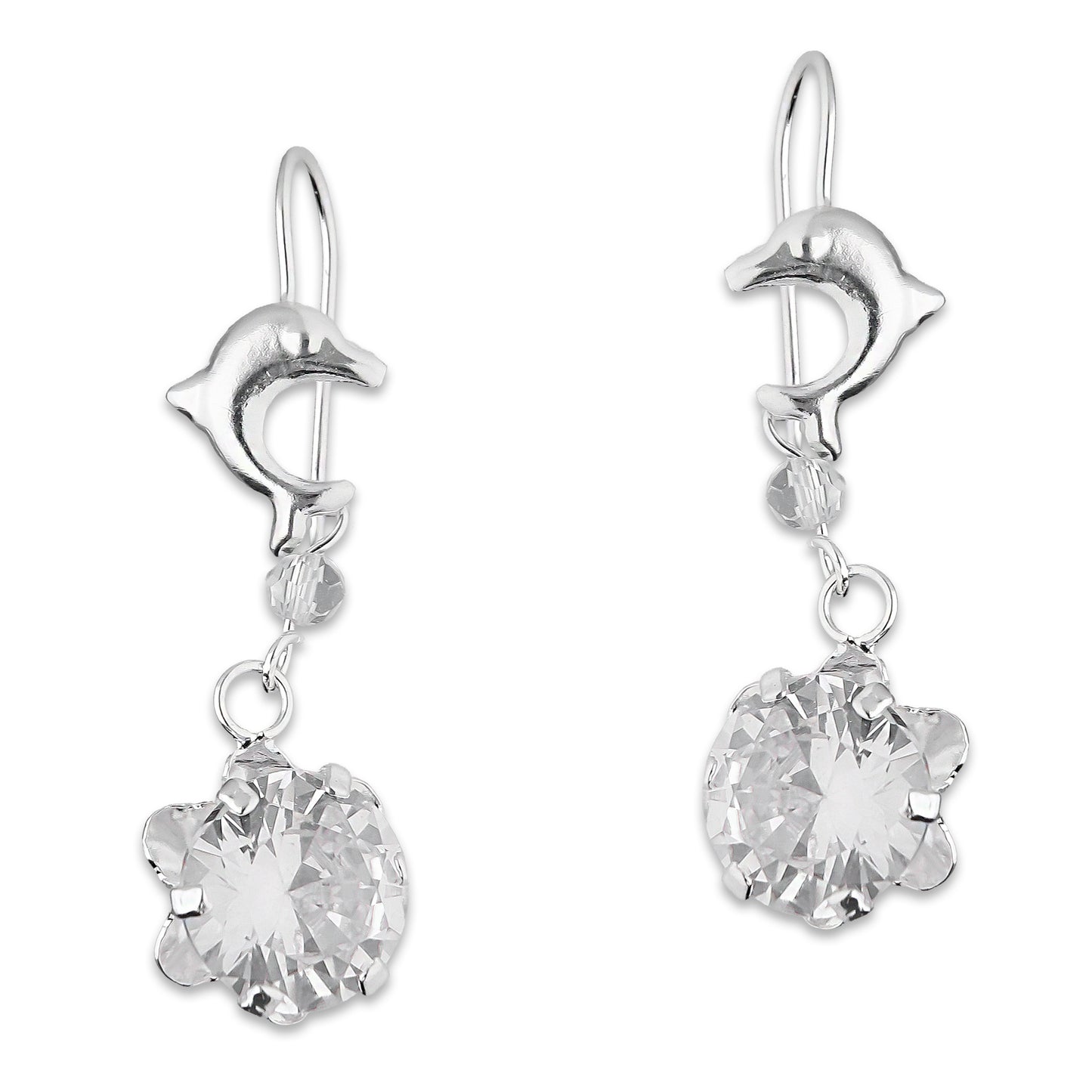 LPAA022 Aretes De Arillo Dama Delfin con Zirconia Redonda de 10 mm Blanca en Plata .925 MLM2855914531