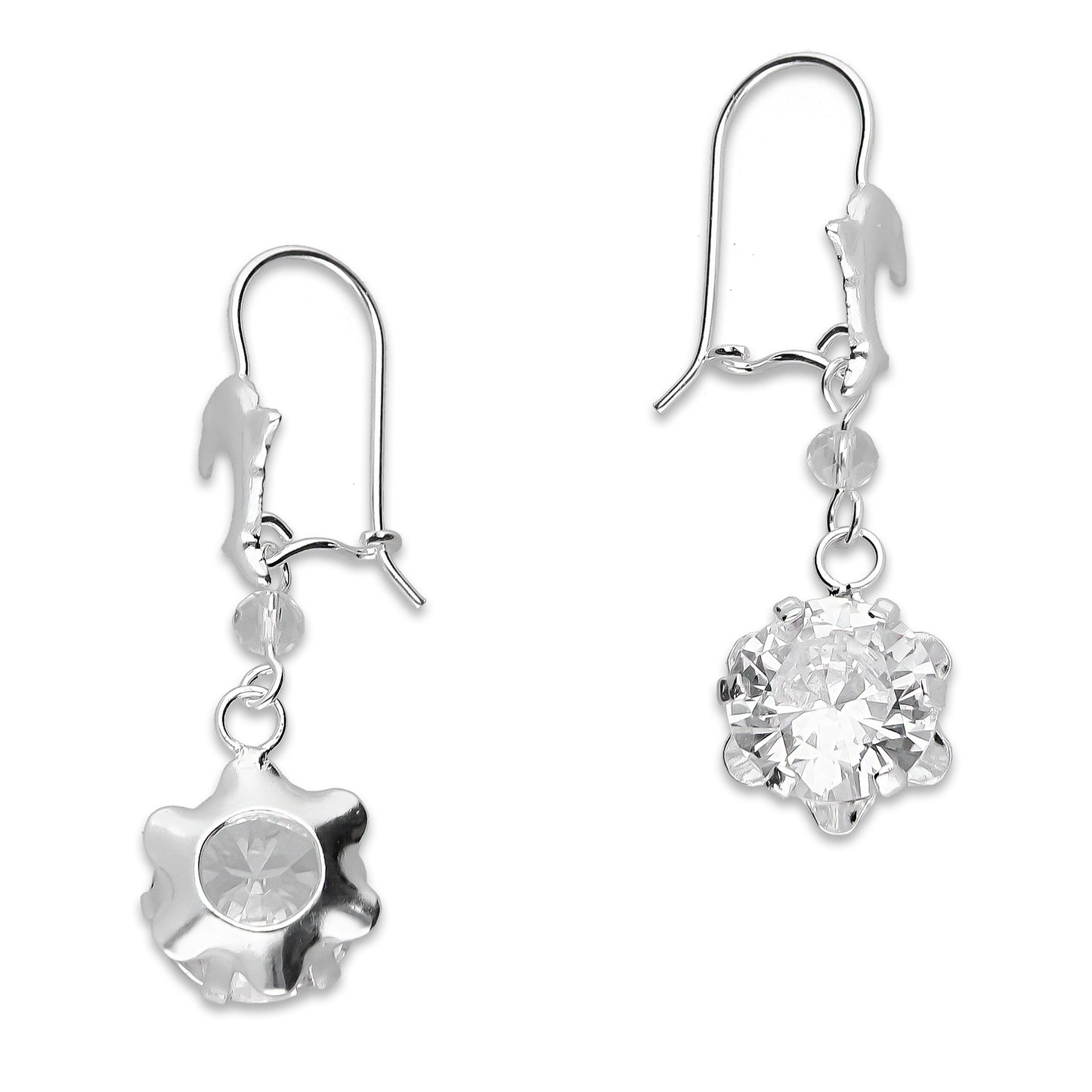 LPAA022 Aretes De Arillo Dama Delfin con Zirconia Redonda de 10 mm Blanca en Plata .925 MLM2855914531