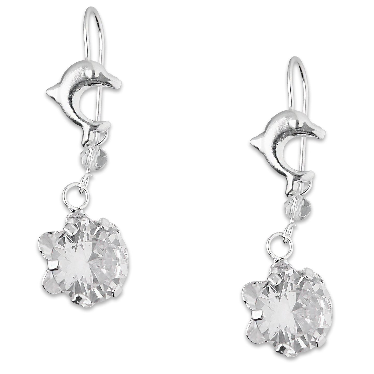 LPAA022 Aretes De Arillo Dama Delfin con Zirconia Redonda de 10 mm Blanca en Plata .925 MLM2855914531