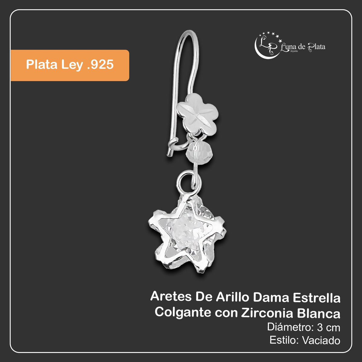 LPAA024 Aretes De Arillo Dama Estrella Colgante con Zirconia Blanca en Plata .925 MLM5165619058