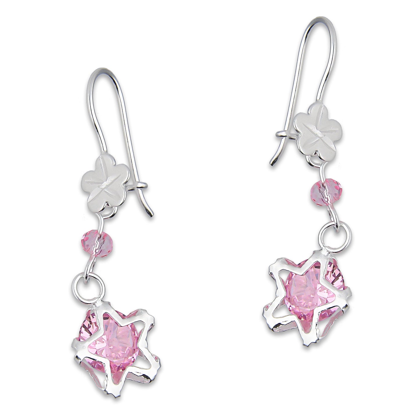 LPAA025 Aretes De Arillo Dama Estrella Colgante con Zirconia Rosa en Plata .925 MLM5165619254
