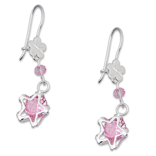 LPAA025 Aretes De Arillo Dama Estrella Colgante con Zirconia Rosa en Plata .925 MLM5165619254