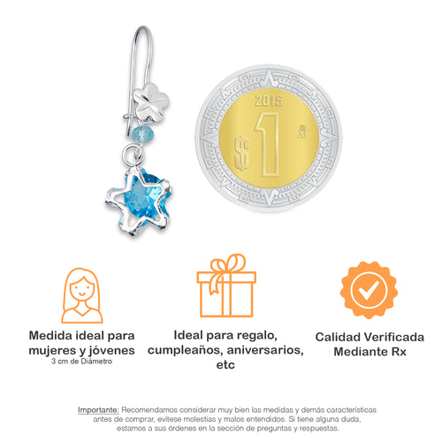 LPAA026 Aretes De Arillo Dama Estrella Colgante con Zirconia Azul en Plata .925 MLM5165649962