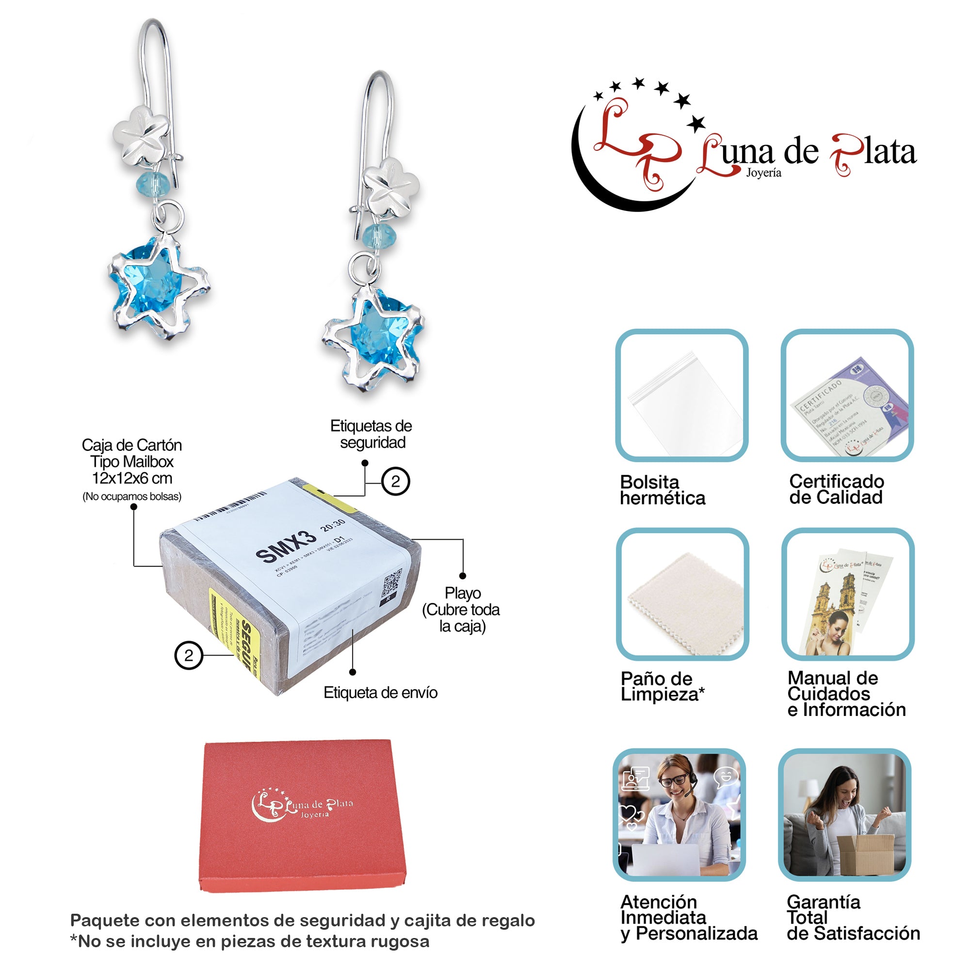 LPAA026 Aretes De Arillo Dama Estrella Colgante con Zirconia Azul en Plata .925 MLM5165649962