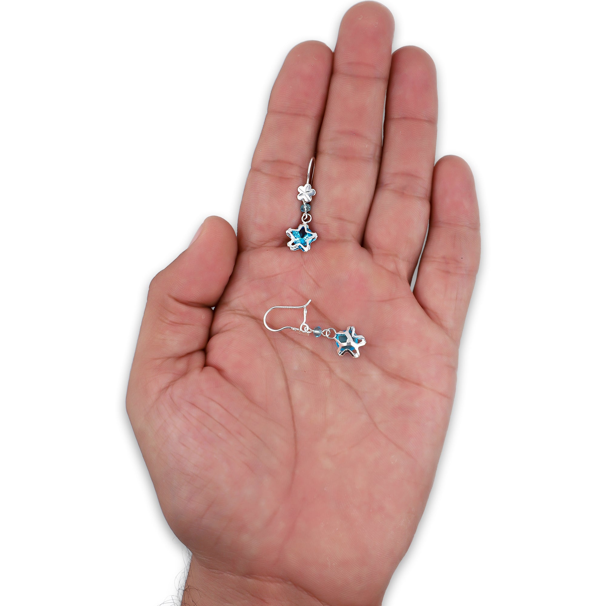 LPAA026 Aretes De Arillo Dama Estrella Colgante con Zirconia Azul en Plata .925 MLM5165649962