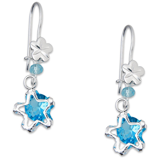LPAA026 Aretes De Arillo Dama Estrella Colgante con Zirconia Azul en Plata .925 MLM5165649962