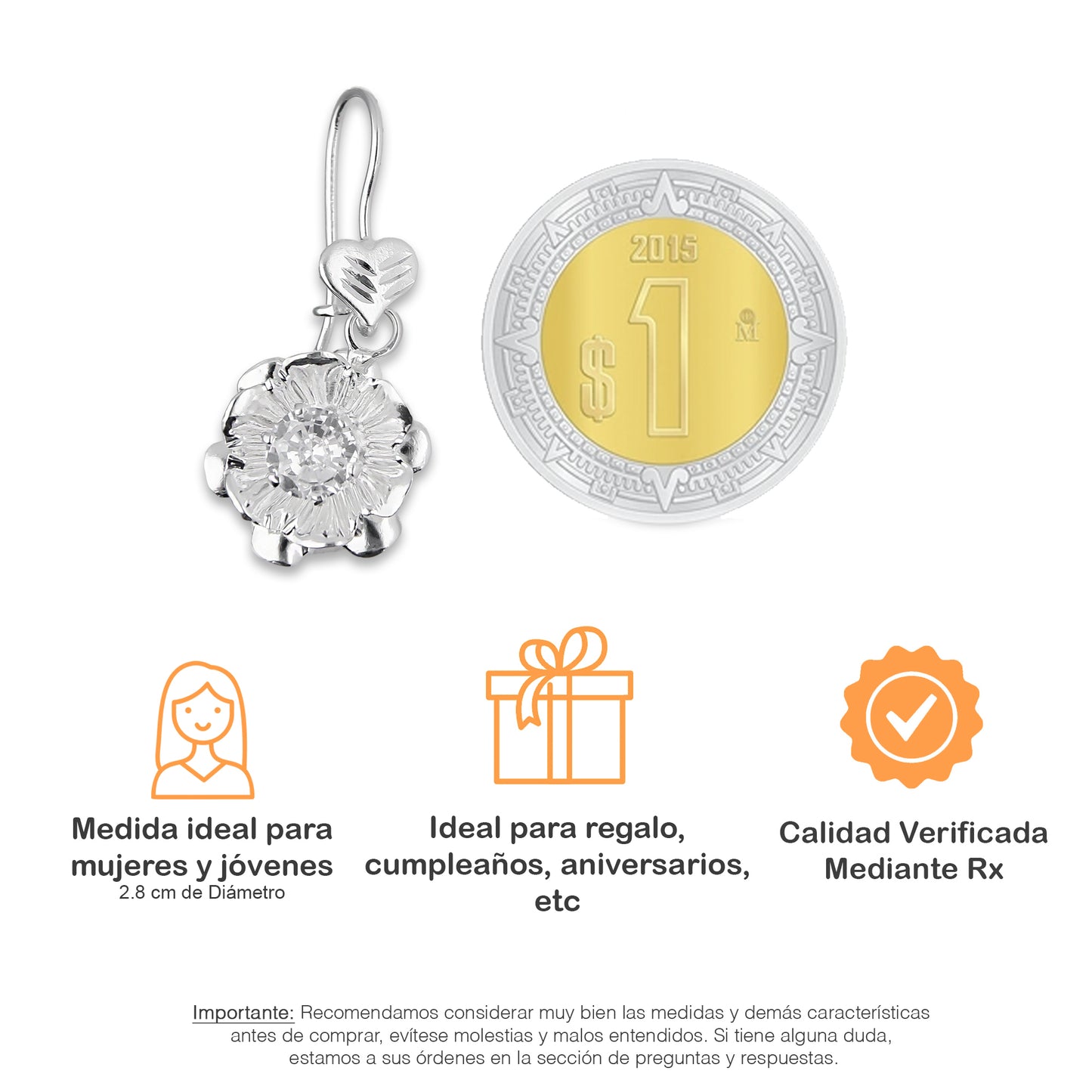 LPAA027 Aretes De Arillo Dama Clavel Colgante con Zirconia Blanca en Plata .925 MLM5165630160