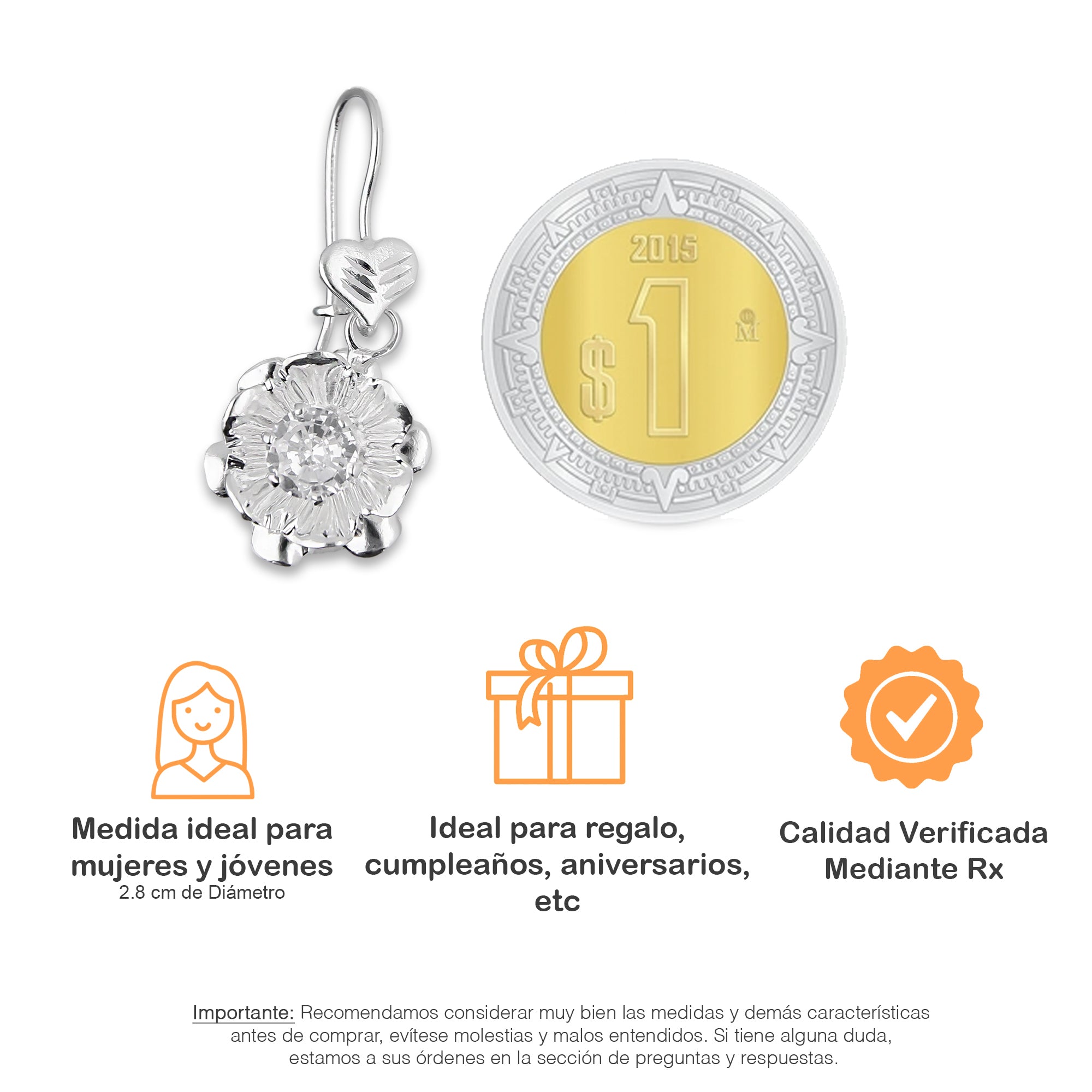 LPAA027 Aretes De Arillo Dama Clavel Colgante con Zirconia Blanca en Plata .925 MLM5165630160