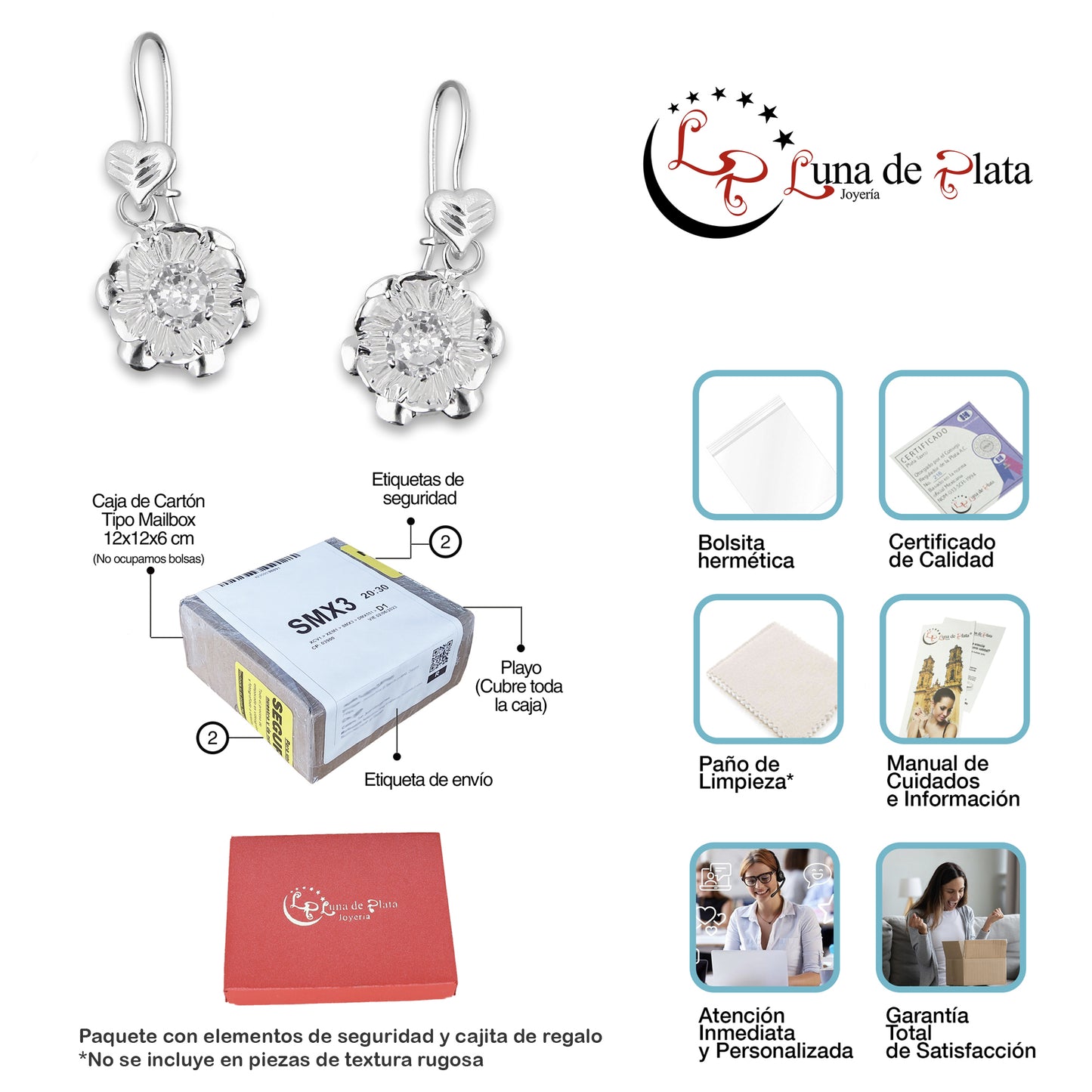 LPAA027 Aretes De Arillo Dama Clavel Colgante con Zirconia Blanca en Plata .925 MLM5165630160