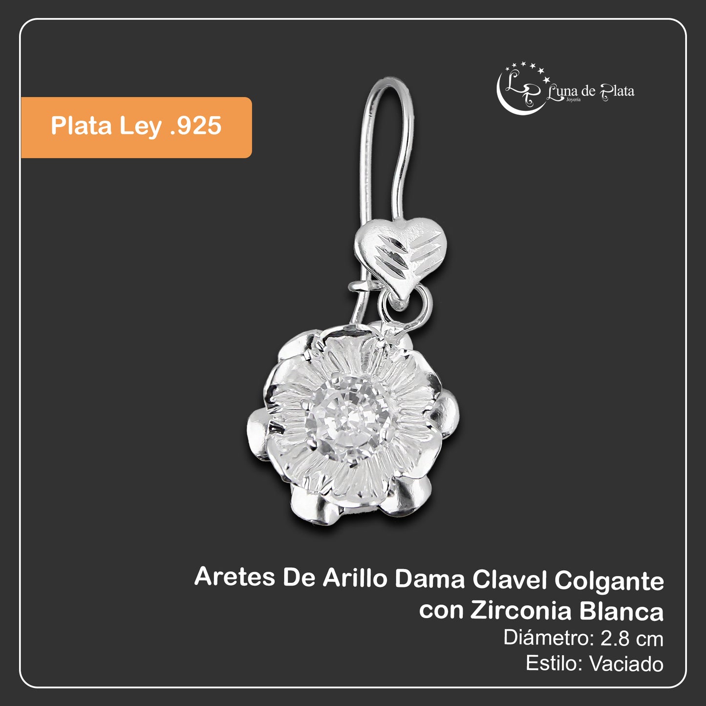 LPAA027 Aretes De Arillo Dama Clavel Colgante con Zirconia Blanca en Plata .925 MLM5165630160
