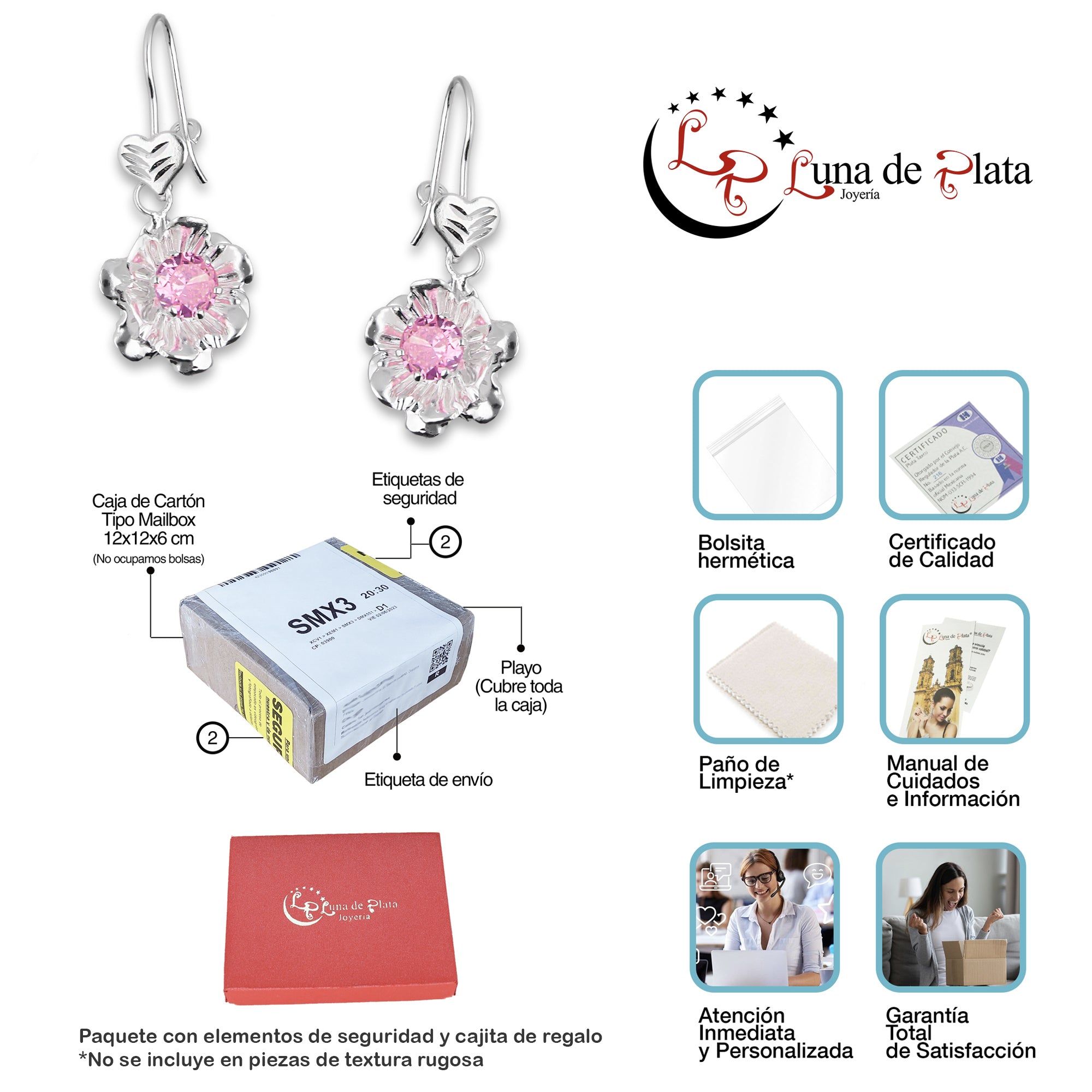 LPAA028 Aretes De Arillo Dama Clavel Colgante con Zirconia Rosa en Plata .925 MLM2855914517