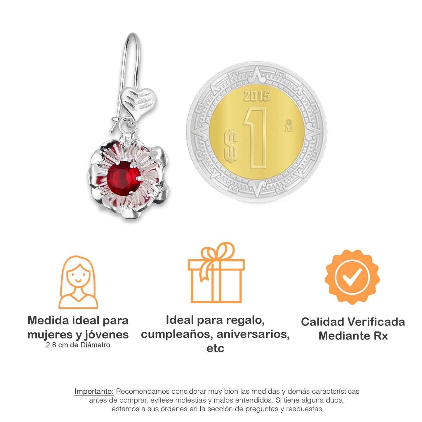 LPAA029 Aretes De Arillo Dama Clavel Colgante con Zirconia Roja en Plata .925 MLM5165649922