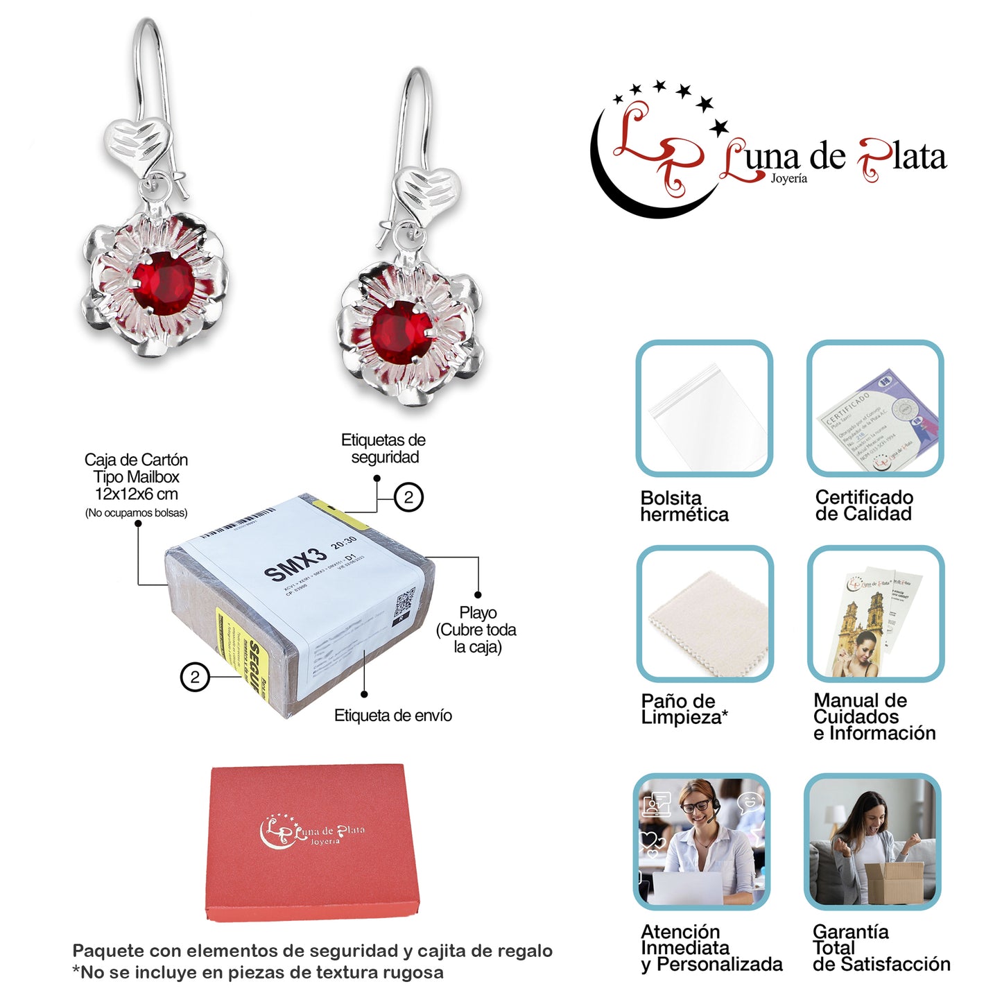 LPAA029 Aretes De Arillo Dama Clavel Colgante con Zirconia Roja en Plata .925 MLM5165649922