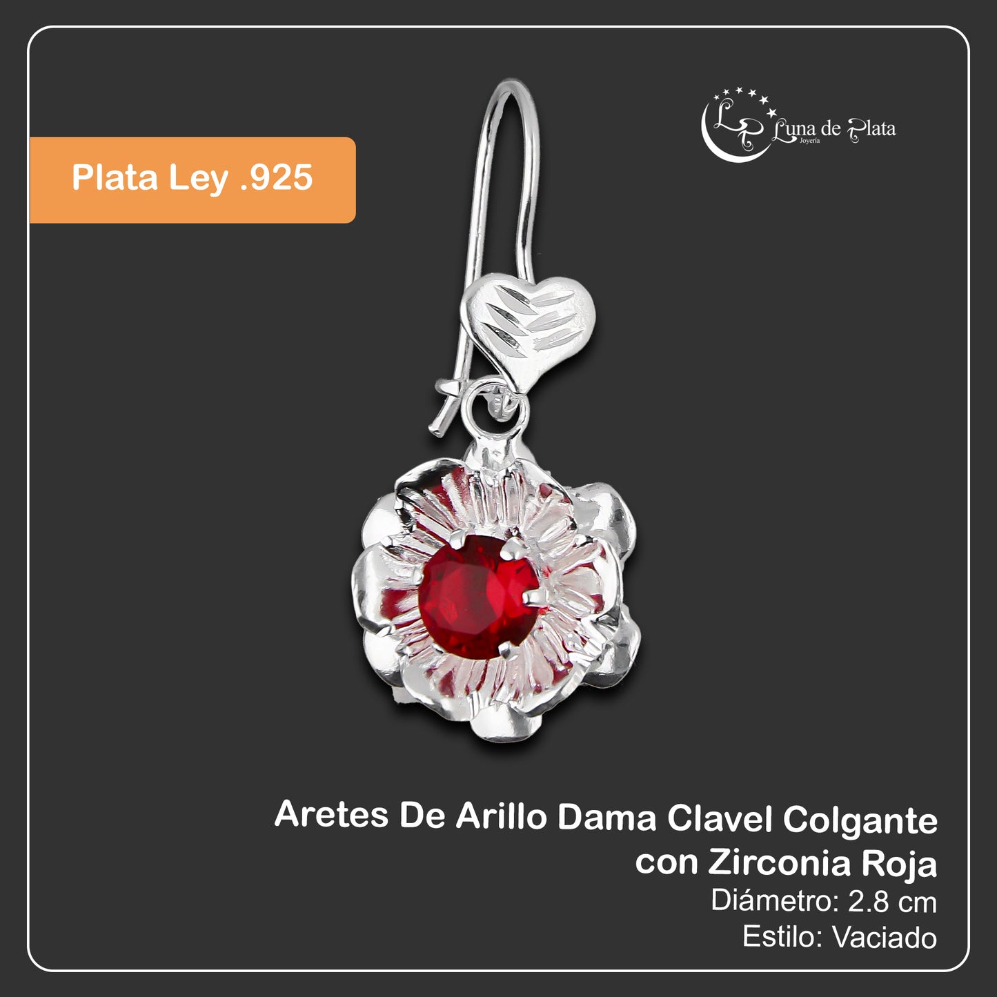 LPAA029 Aretes De Arillo Dama Clavel Colgante con Zirconia Roja en Plata .925 MLM5165649922