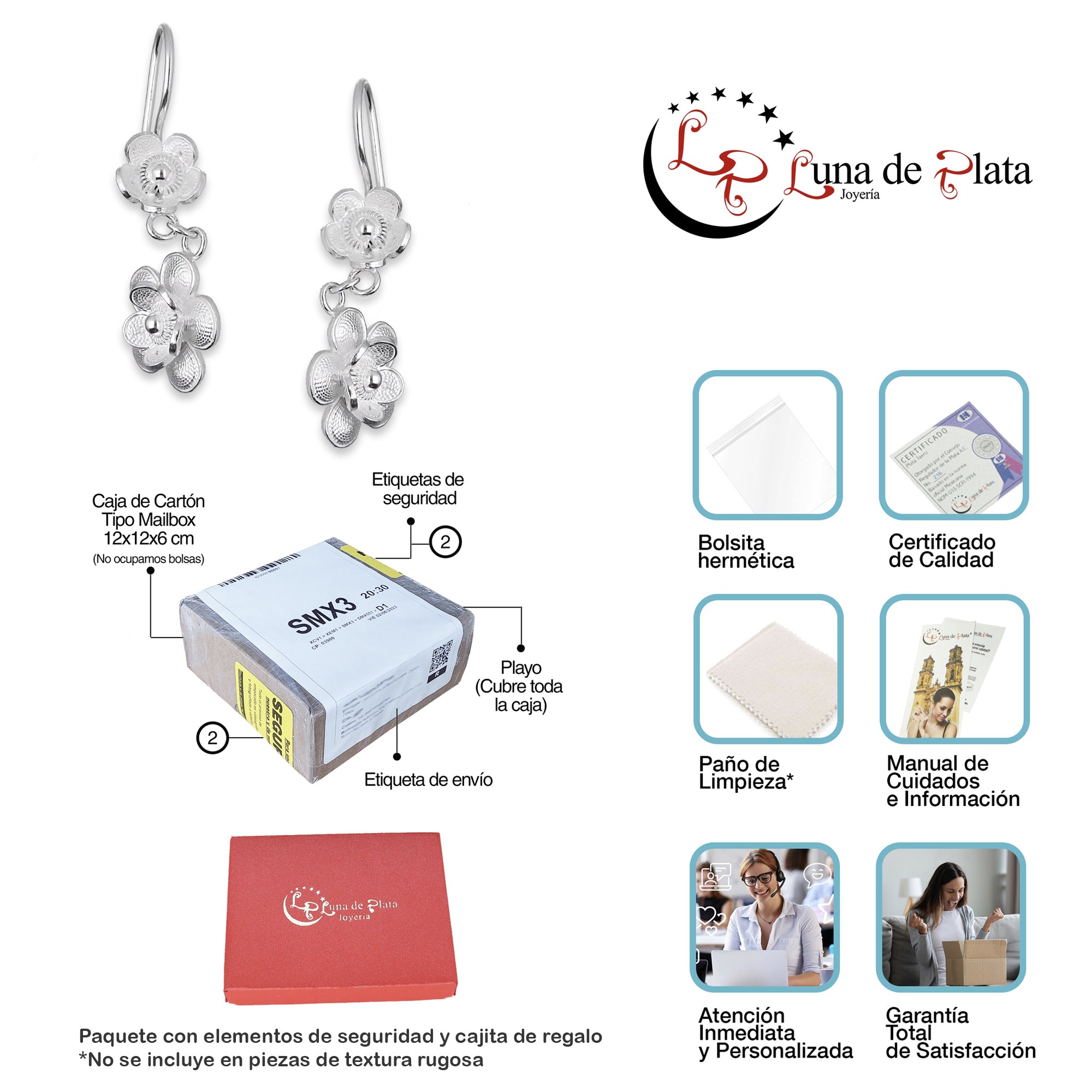 LPAA030 Aretes De Arillo Dama Filigrana Mod Florecitas Colgantes en Plata .925 2976288529