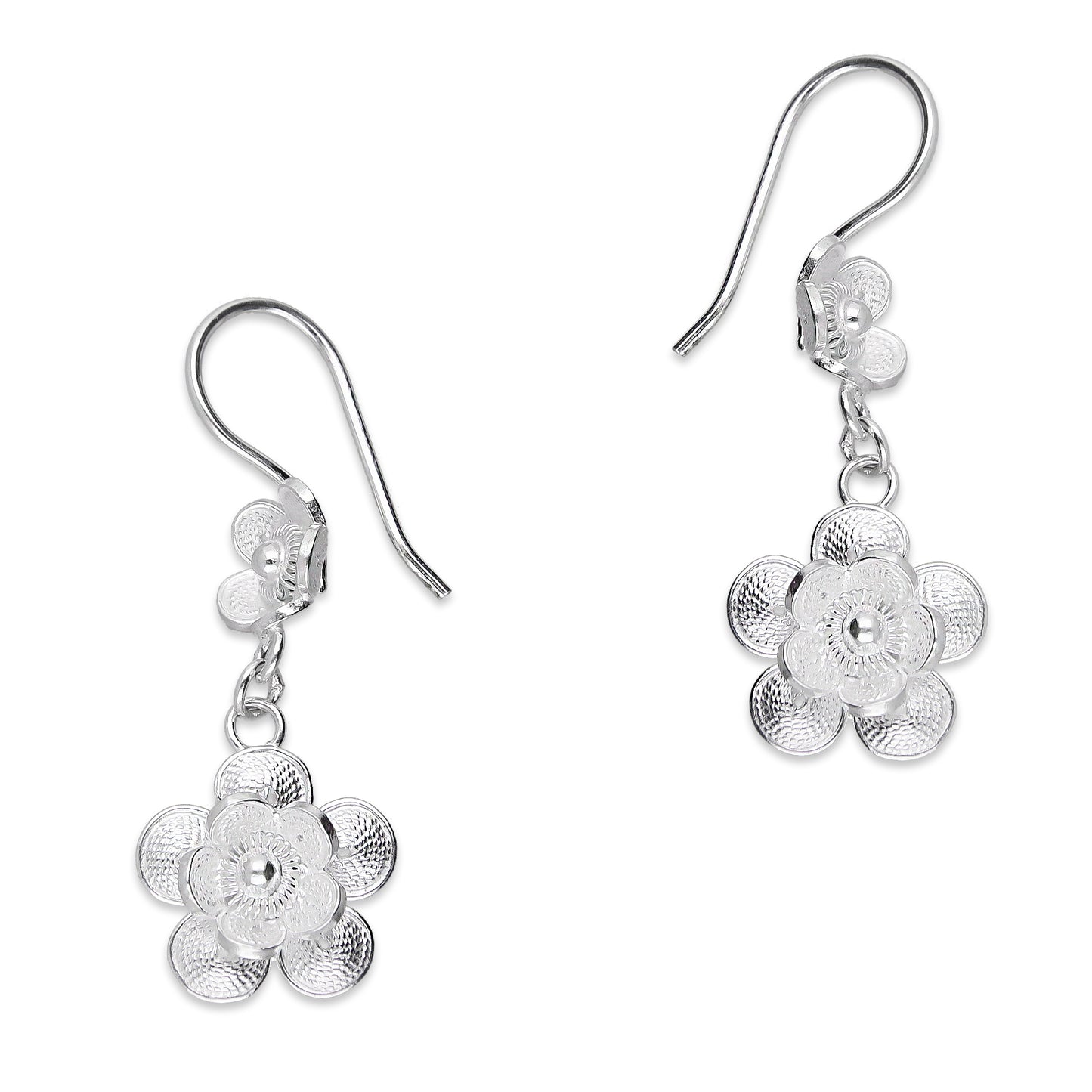 LPAA030 Aretes De Arillo Dama Filigrana Mod Florecitas Colgantes en Plata .925 2976288529