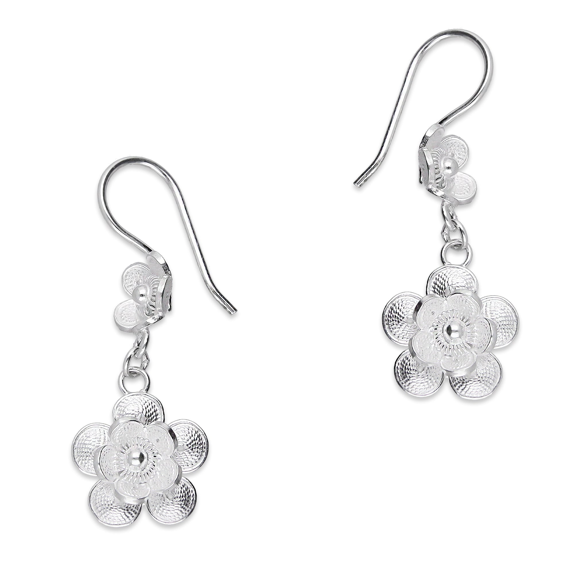 LPAA030 Aretes De Arillo Dama Filigrana Mod Florecitas Colgantes en Plata .925 2976288529