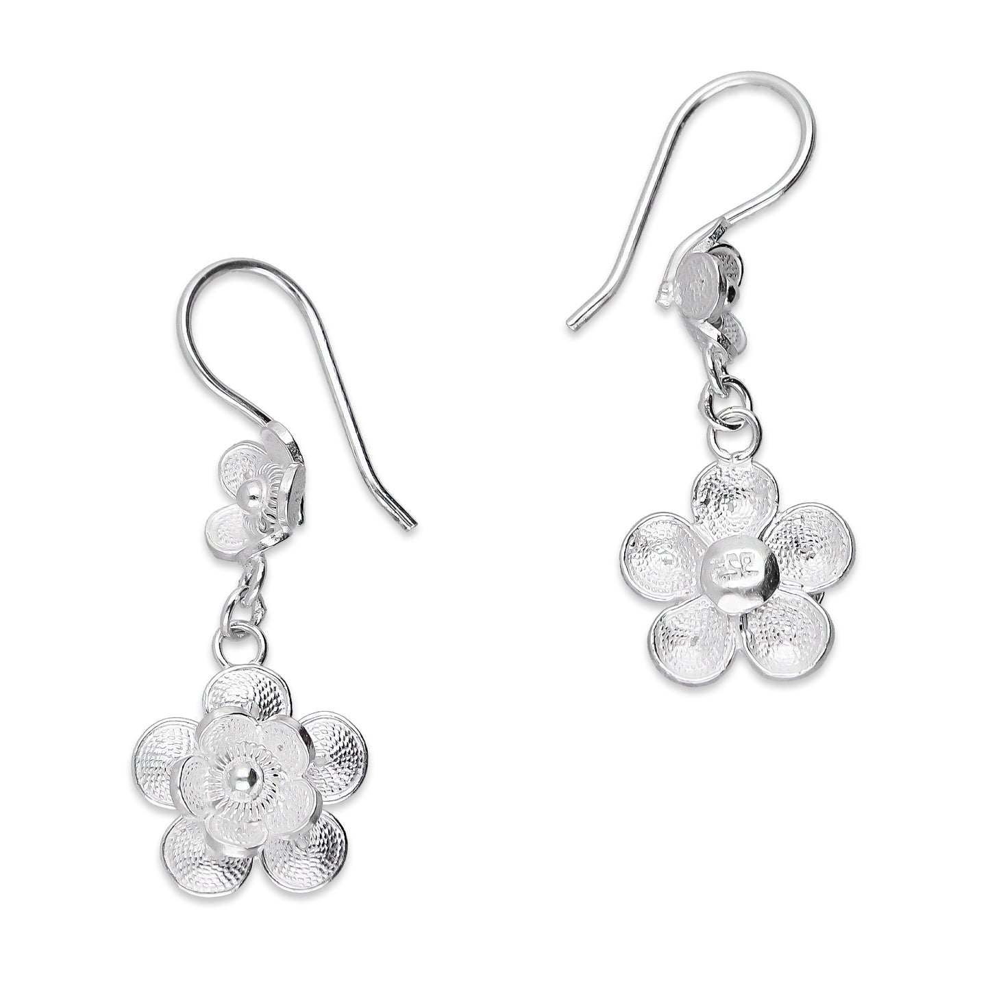 LPAA030 Aretes De Arillo Dama Filigrana Mod Florecitas Colgantes en Plata .925 2976288529