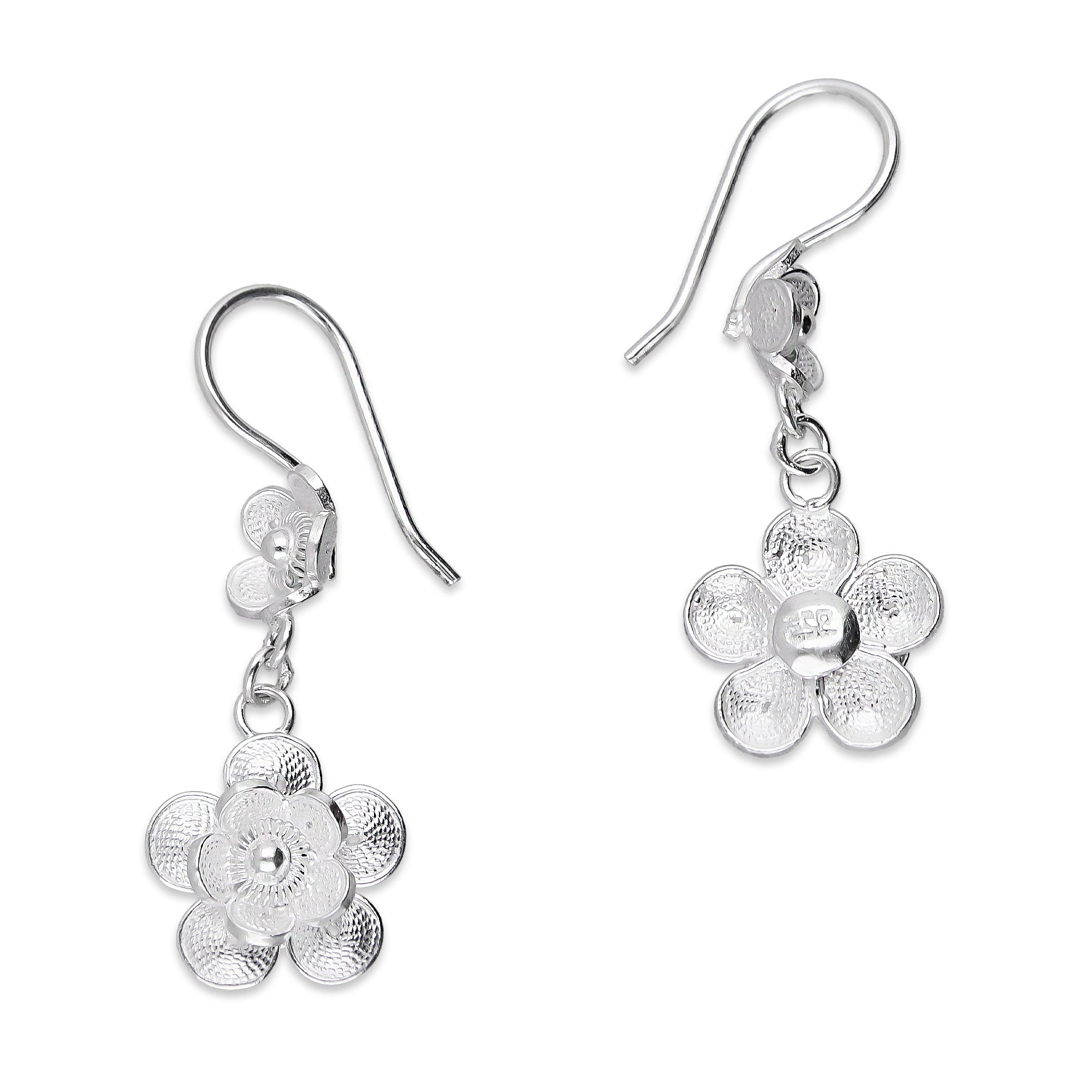 LPAA030 Aretes De Arillo Dama Filigrana Mod Florecitas Colgantes en Plata .925 2976288529