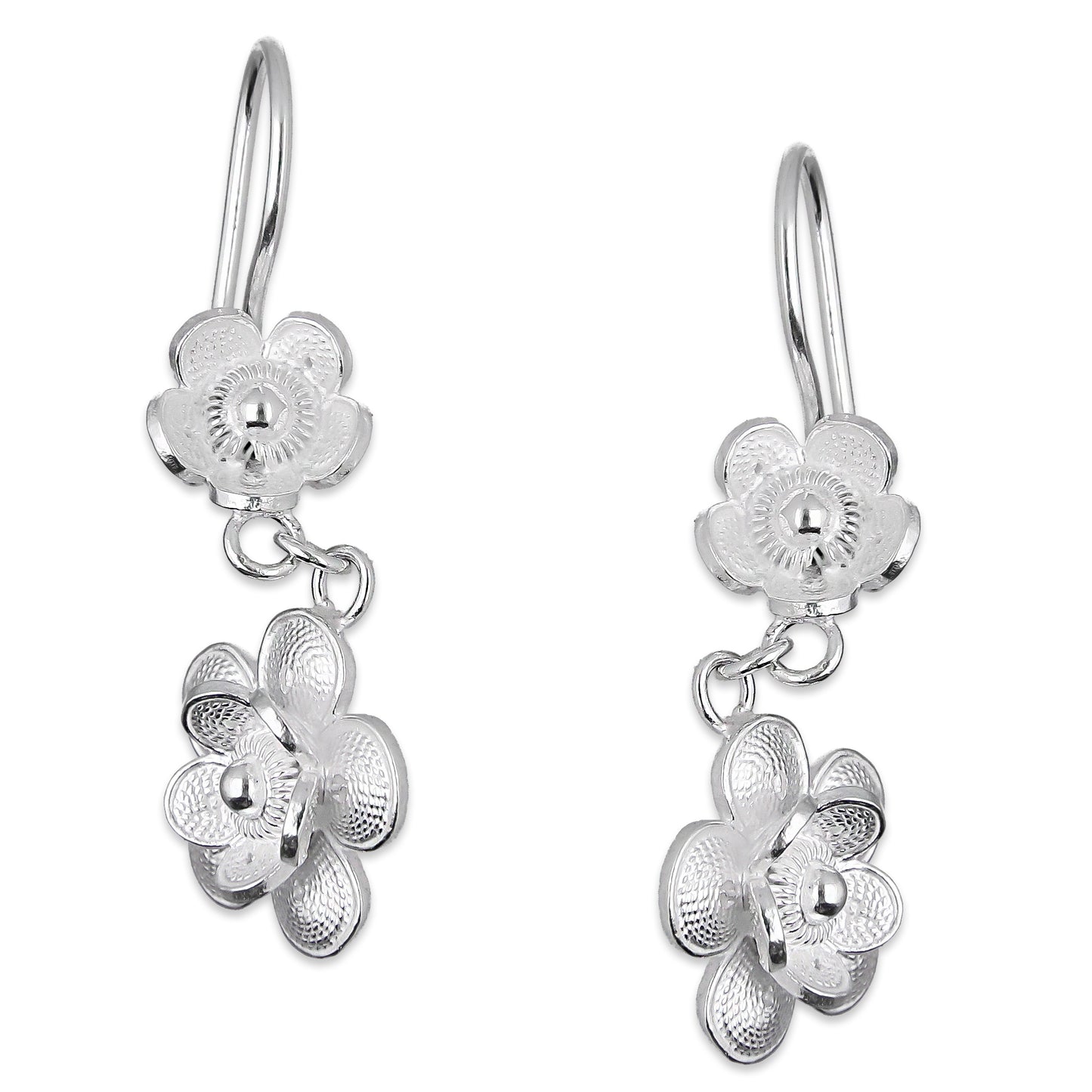 LPAA030 Aretes De Arillo Dama Filigrana Mod Florecitas Colgantes en Plata .925 2976288529