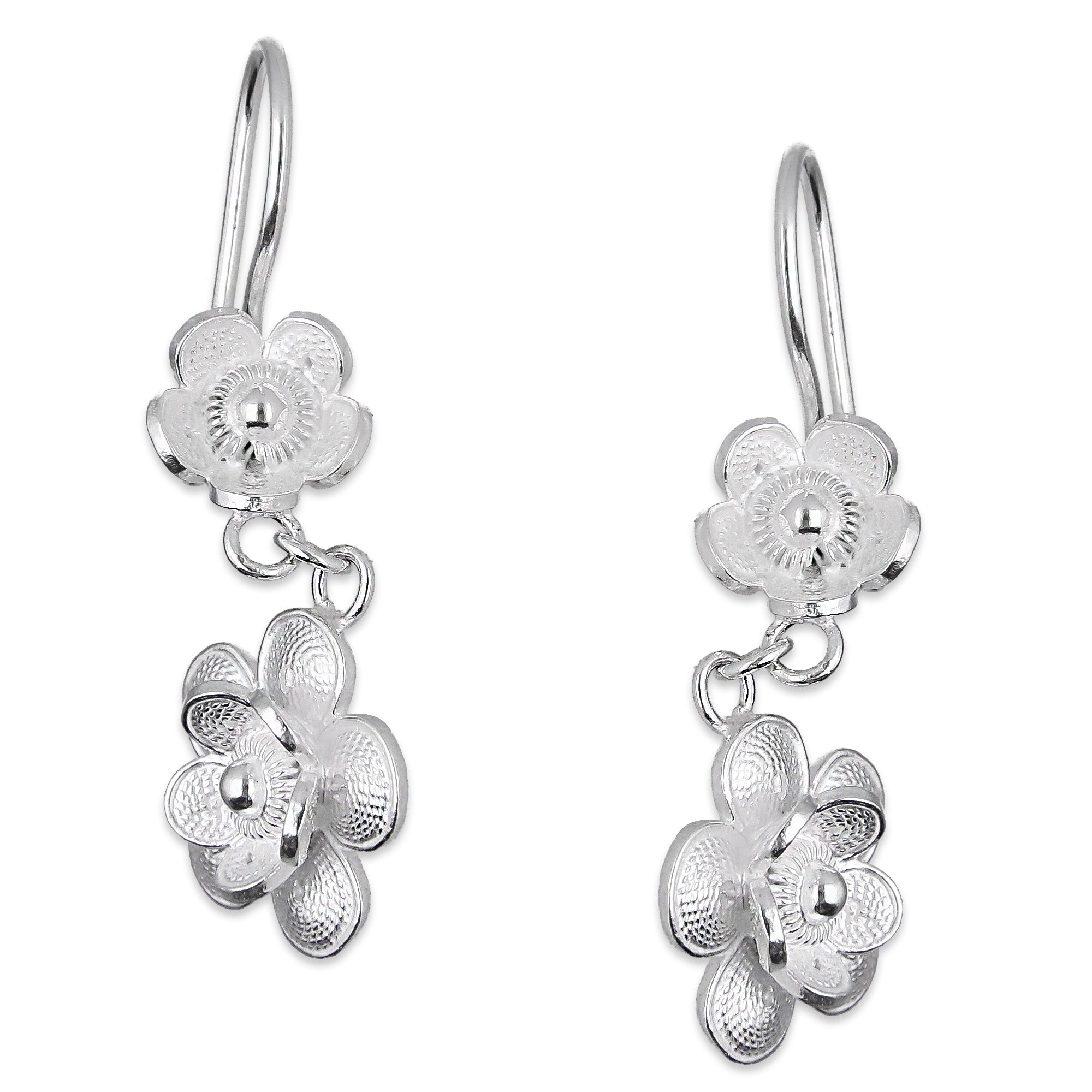 LPAA030 Aretes De Arillo Dama Filigrana Mod Florecitas Colgantes en Plata .925 2976288529