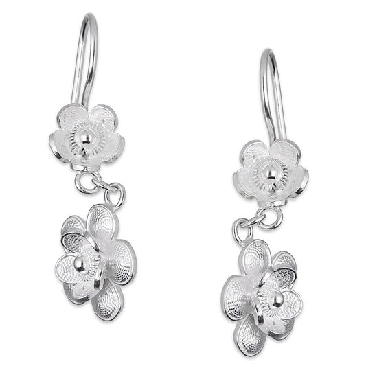 LPAA030 Aretes De Arillo Dama Filigrana Mod Florecitas Colgantes en Plata .925 2976288529